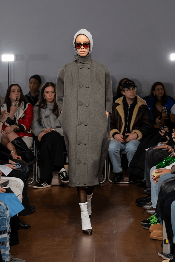 Aaron Esh Fall Winter 2024 London Fashion Week menswear womenswear lvmh prize British fashion council newgen runway show