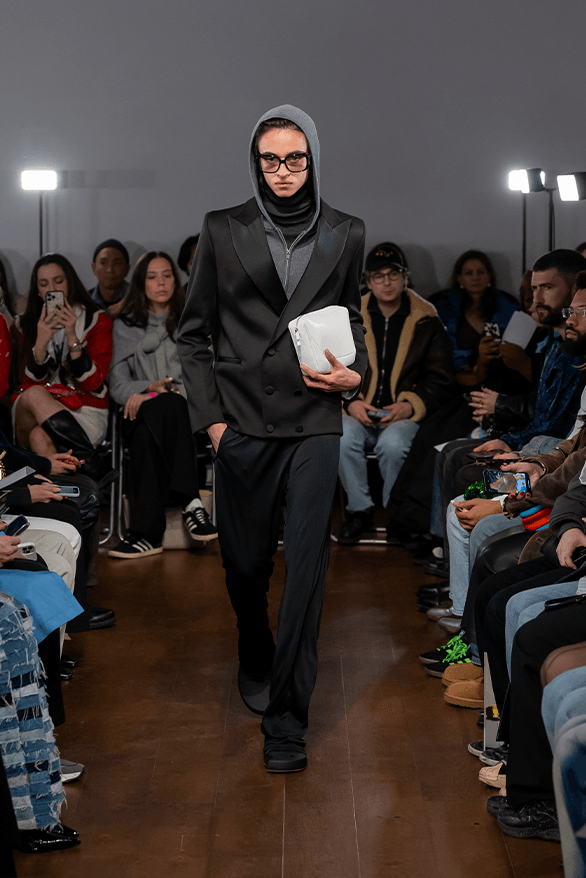Aaron Esh Fall Winter 2024 London Fashion Week menswear womenswear lvmh prize British fashion council newgen runway show