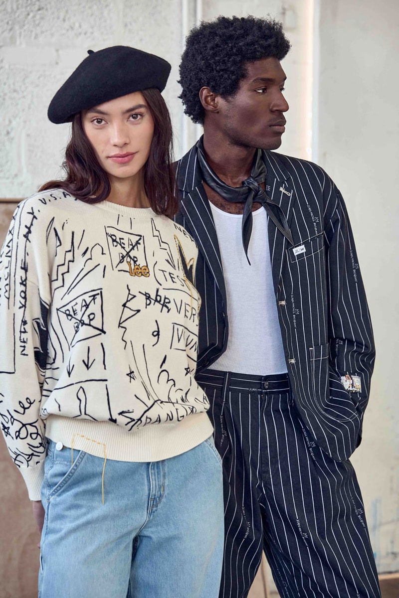 Lee Dips Signature Denim Silhouettes in Basquiat's Artwork collab release link jean price drop jean michel
