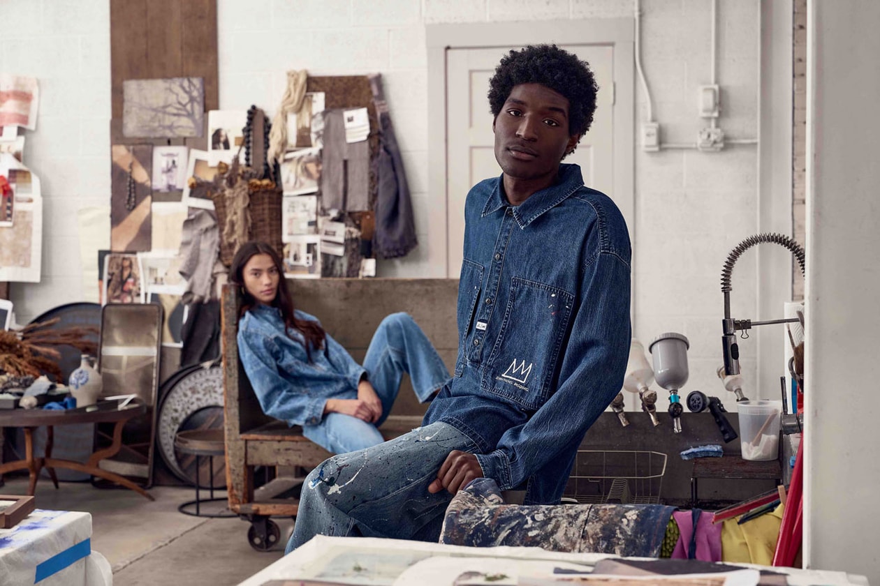 Lee Dips Signature Denim Silhouettes in Basquiat's Artwork collab release link jean price drop jean michel