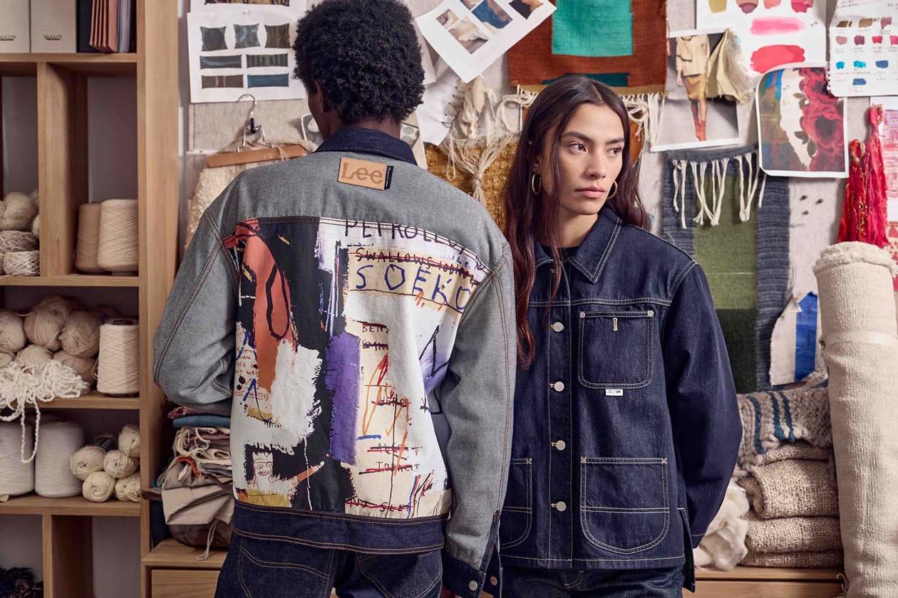 Lee Dips Signature Denim Silhouettes in Basquiat's Artwork collab release link jean price drop jean michel