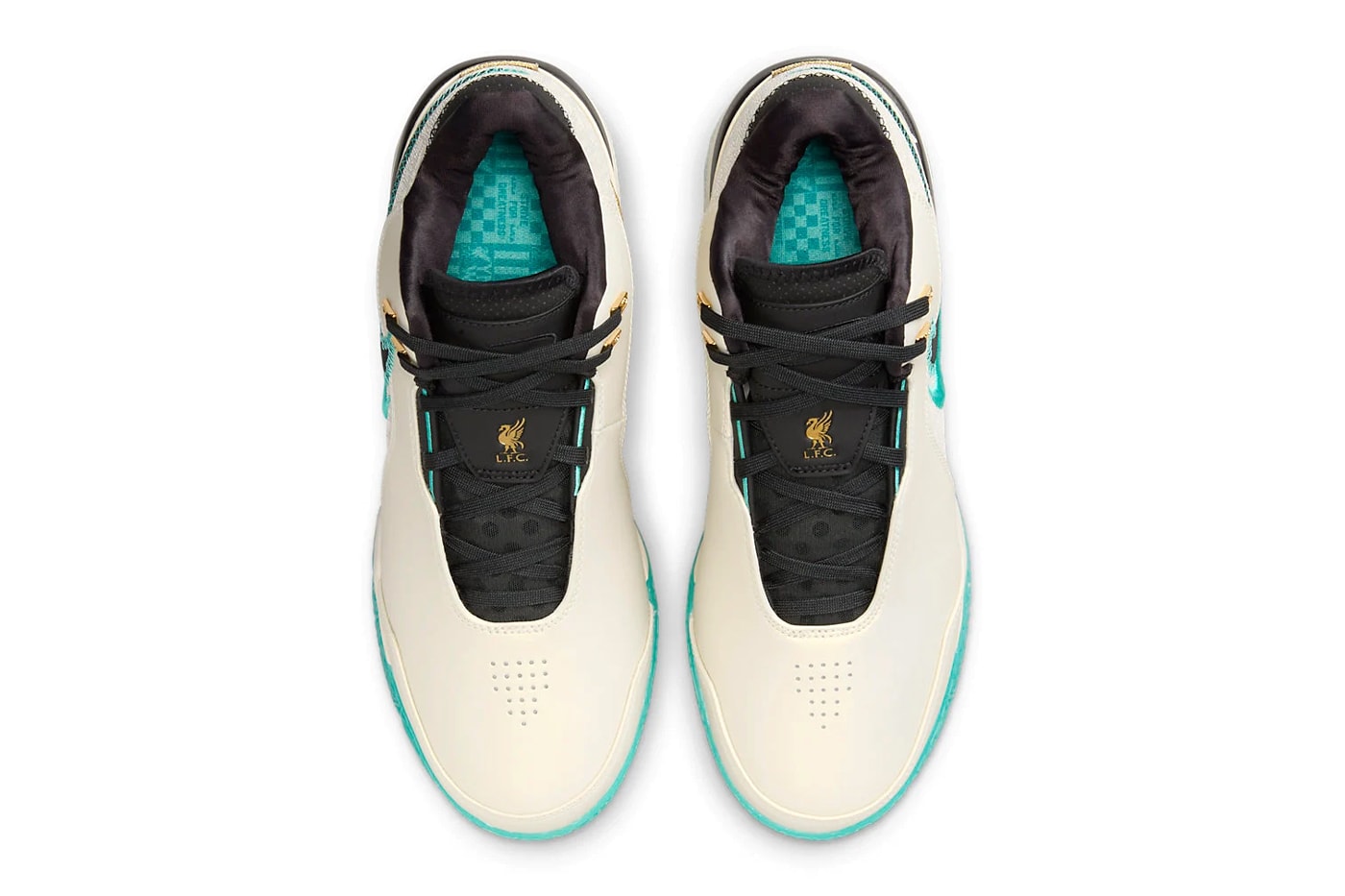 Official Look at the Liverpool FC x Nike LeBron NXXT Gen AMPD Release FJ1566-101 lebron james king james basketball shoes swoosh Light Orewood Brown/Washed Teal-Metallic Gold-Black info
