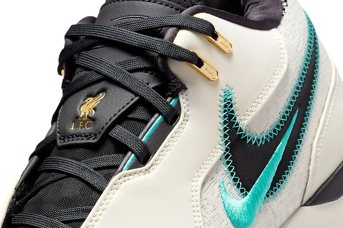 Official Look at the Liverpool FC x Nike LeBron NXXT Gen AMPD Release FJ1566-101 lebron james king james basketball shoes swoosh Light Orewood Brown/Washed Teal-Metallic Gold-Black info