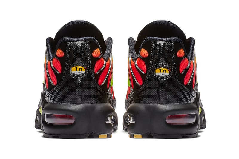 Nike Air Max Plus "Volt/Solar Red" Slated To Return Late This Year AQ9979-001 black volt solar red swoosh technical shoe vibrant neon