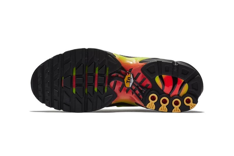 Nike Air Max Plus "Volt/Solar Red" Slated To Return Late This Year AQ9979-001 black volt solar red swoosh technical shoe vibrant neon