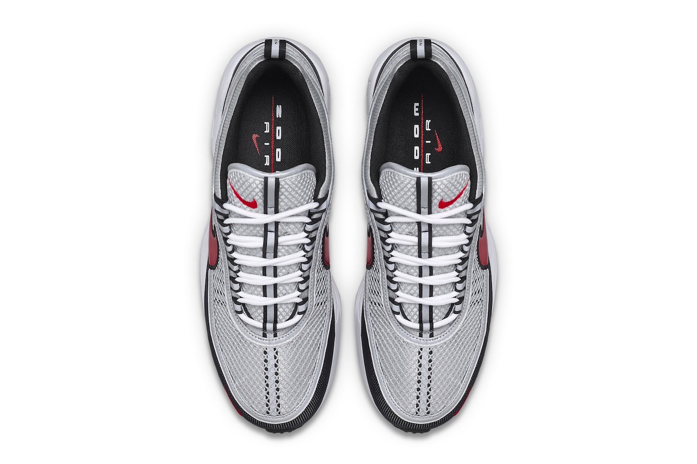 Nike Air Zoom Spiridon "Sport Red" To Return Later This Year holiday season metallic black swoosh retro silver shoes wolf grey 