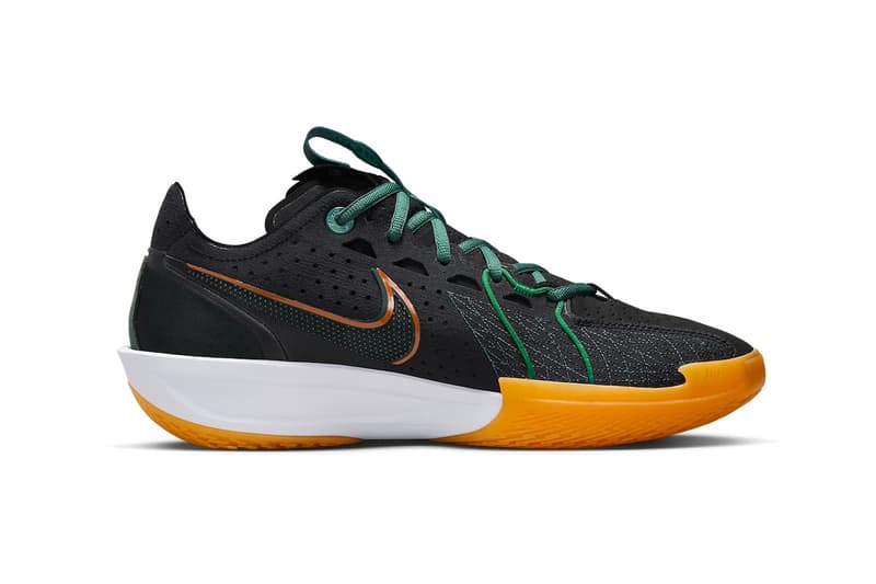 Official Look at the Nike GT Cut 3 "Miami Hurricanes" DV2913-001 black orange green spring 2024 court shoes swoosh 