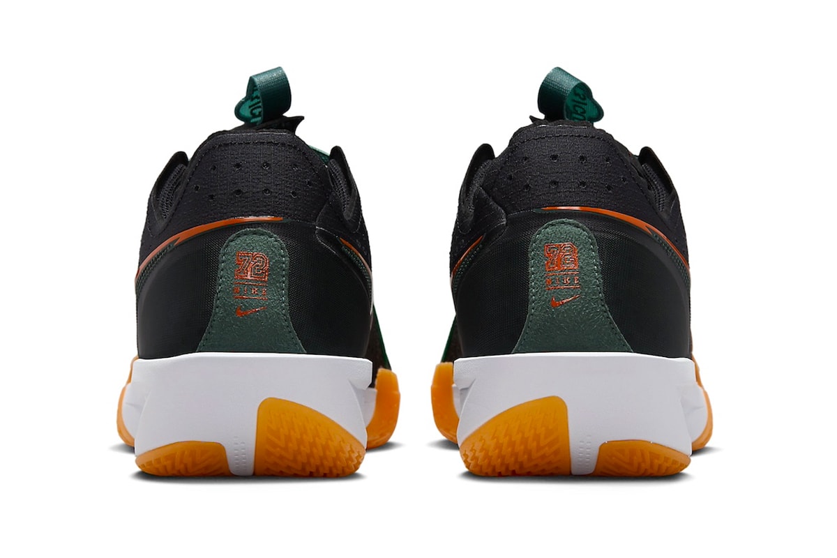 Official Look at the Nike GT Cut 3 "Miami Hurricanes" DV2913-001 black orange green spring 2024 court shoes swoosh 
