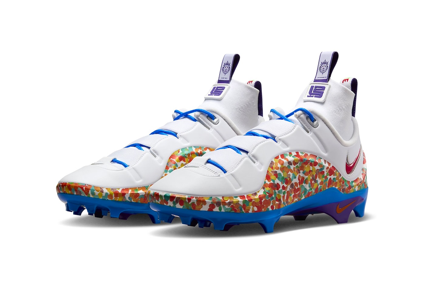 Official Look at the Nike LeBron 4 Menace "Fruity Pebbles" FV8044-100 spring 2024 soccer cleats football White/True Red-Volt-Radioactive-Varsity Purple-White cereal