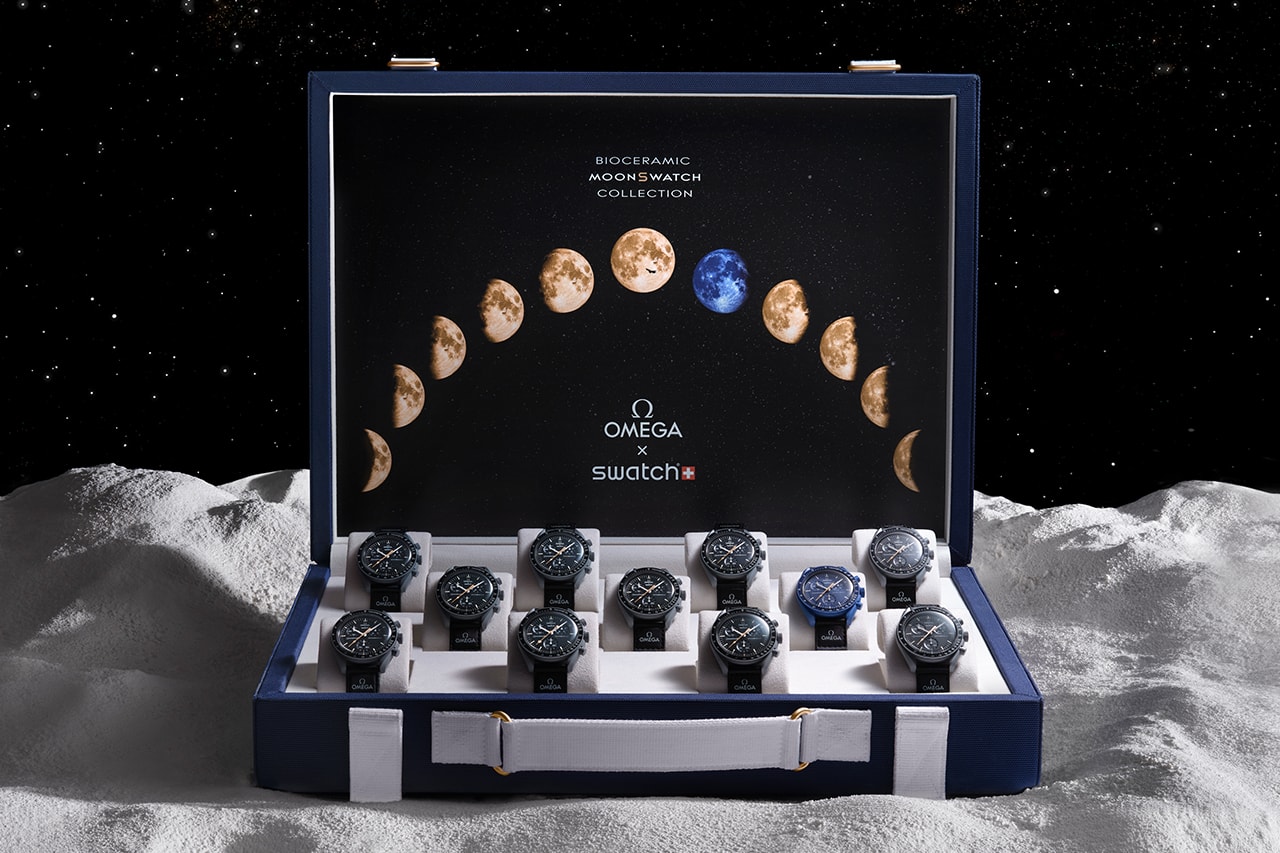 Sotheby's OMEGA 11 MoonSwatch Moonshine Gold Suitcases for Orbis Auction Info
