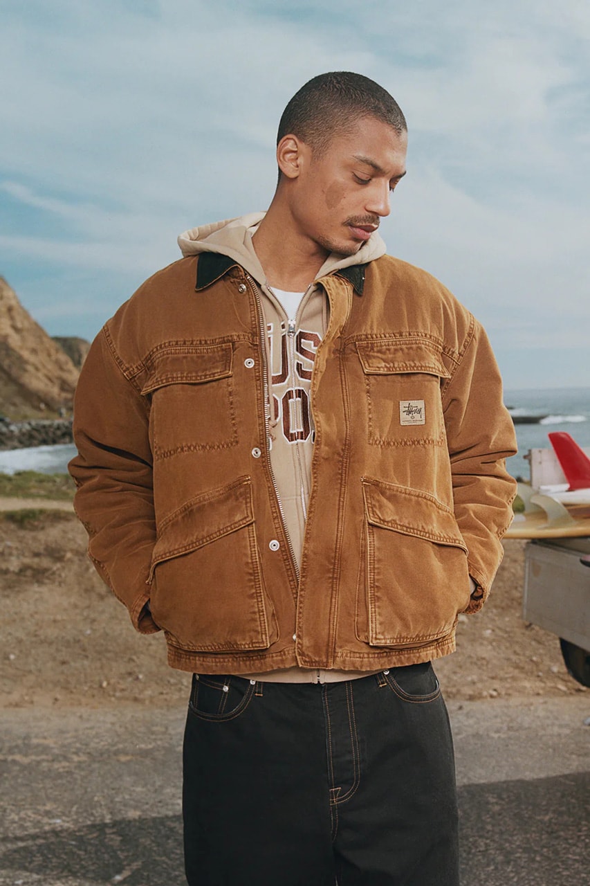 Stüssy Transitional Pieces First Spring 2024 Collection lookbook preview images pieces denim jeans jacket bomber fleece quarter zip