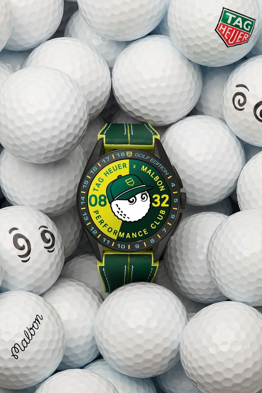tag heuer malbon golf collaboration connected watch apparel calibre e4 green yellow