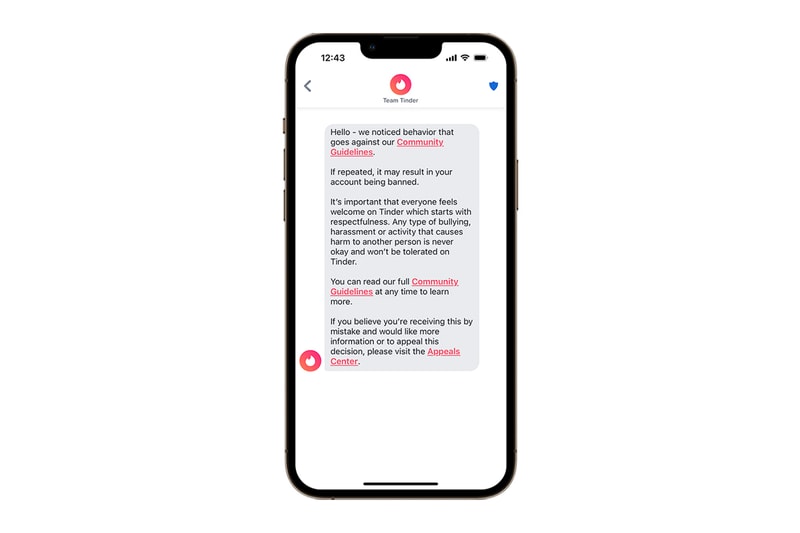 Tinder warning users inclusivity inappropriate behavior system flag feature dating app machine learning human verification
