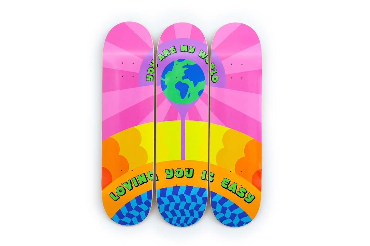 Yinka Ilori Teams Up With THE SKATEROOM capsule collab boards skate triptych design art vibrant artist design buy price release valentines