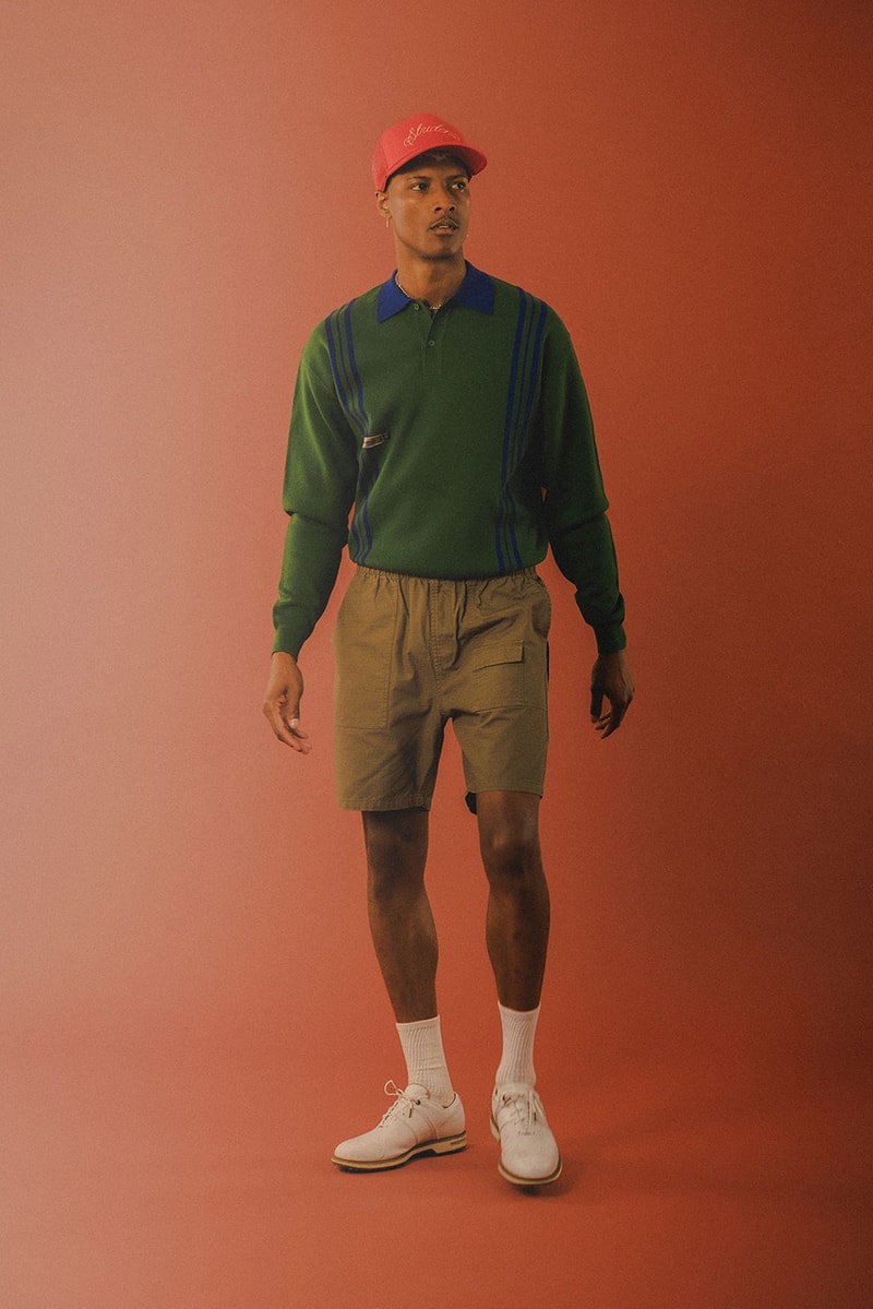 students golf spring 2024 collection commitment is not an issue denim shorts bookcase jacket striped polo graphic t shirt nylon pants sweater vest