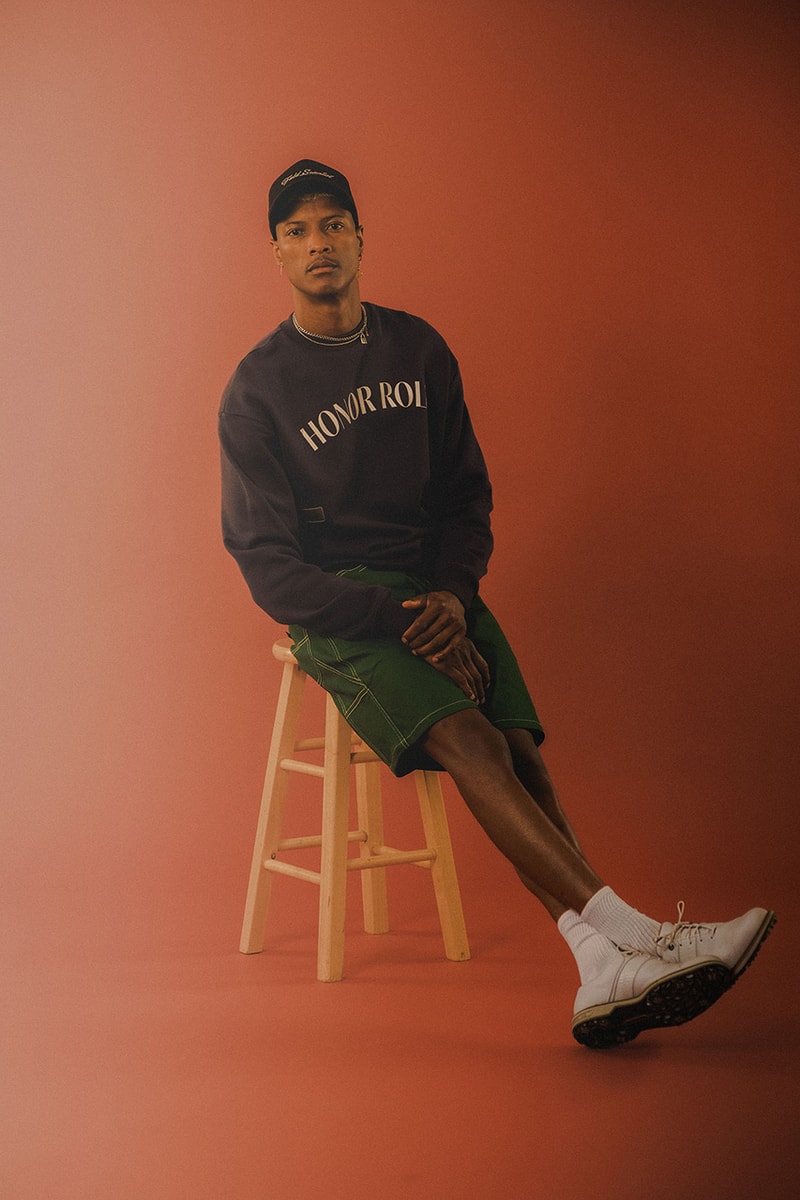 students golf spring 2024 collection commitment is not an issue denim shorts bookcase jacket striped polo graphic t shirt nylon pants sweater vest
