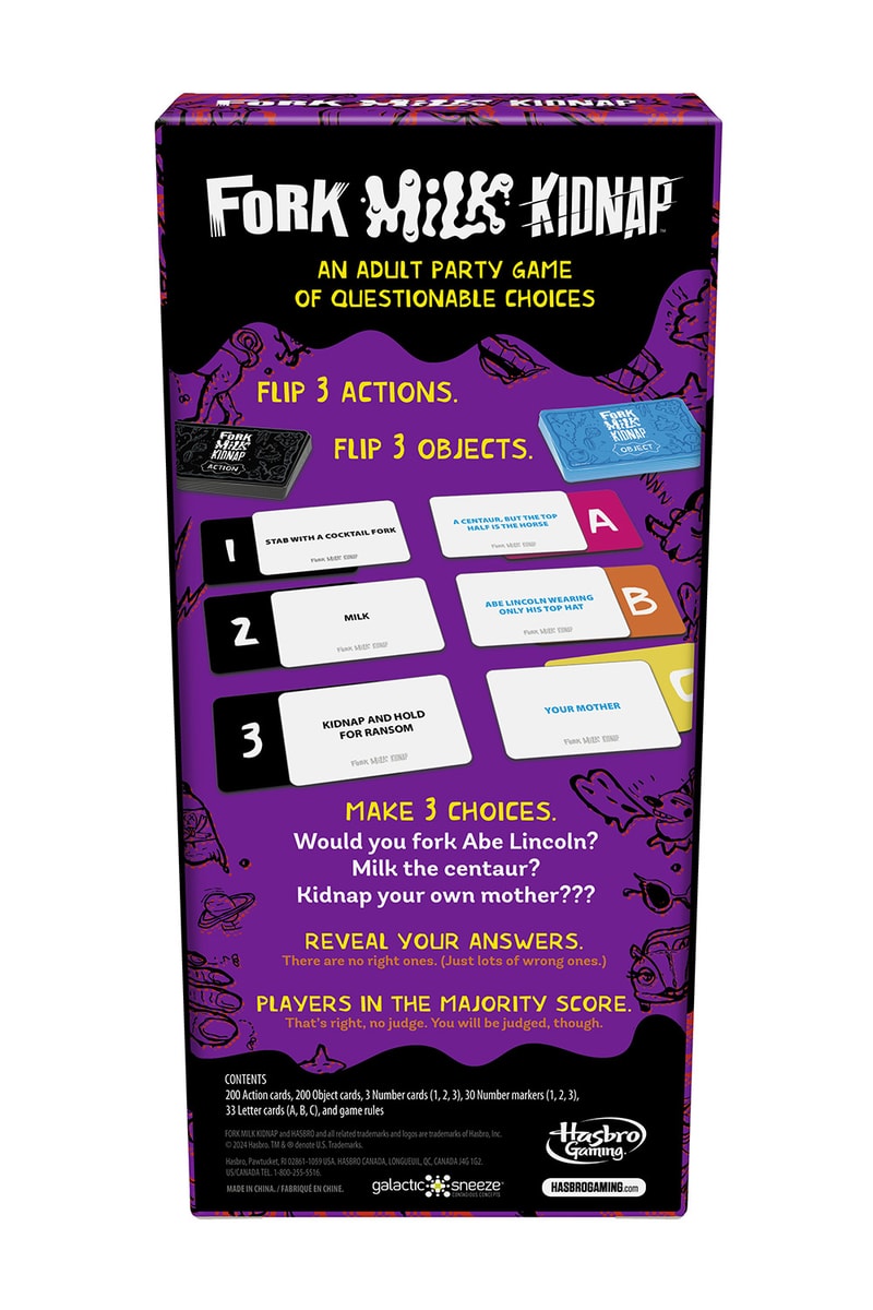 Hasbro Adult Card Game "Fork Milk Kidnap" Reimagines F*%K Marry Kill