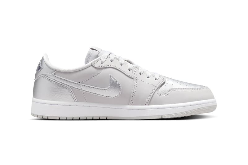 Official Look at the Air Jordan 1 Low OG "Metallic Silver" summer 2024 release info Neutral Grey/Metallic Silver-White nike swoos jumpman CZ0790-002