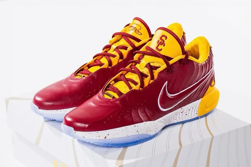 Bronny's USC Basketball Team Receives Two Custom Pairs of Nike LeBron 21 PEs lebron james king james beats red white gold yellow trojans university of southern california swoosh usc hoops