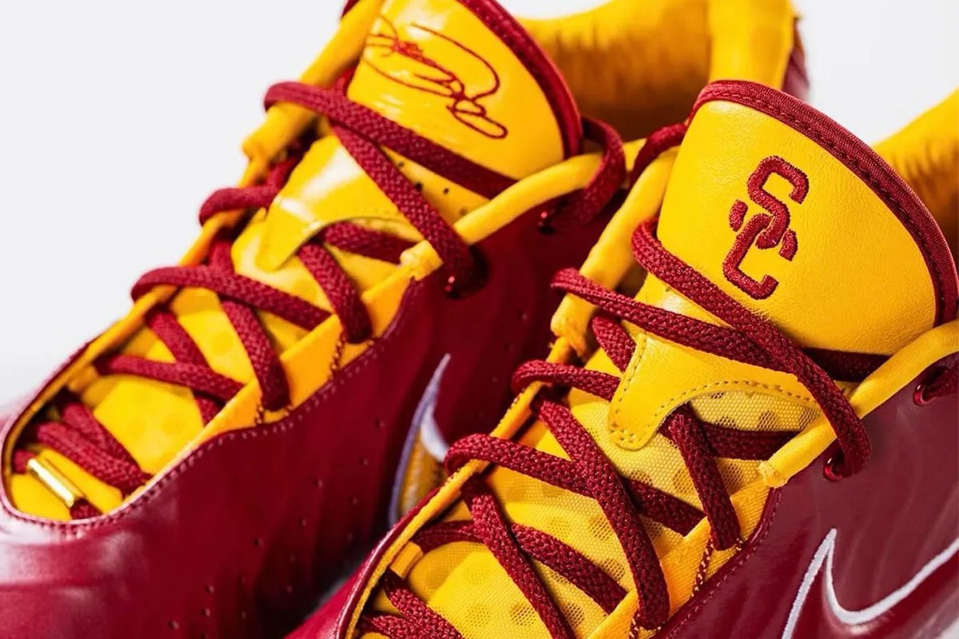Bronny's USC Basketball Team Receives Two Custom Pairs of Nike LeBron 21 PEs lebron james king james beats red white gold yellow trojans university of southern california swoosh usc hoops