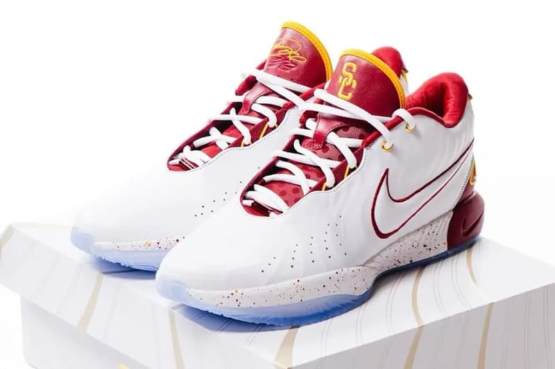 Bronny's USC Basketball Team Receives Two Custom Pairs of Nike LeBron 21 PEs lebron james king james beats red white gold yellow trojans university of southern california swoosh usc hoops