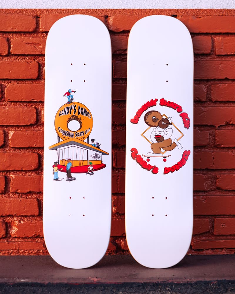 Crenshaw Skate Club Links Up With Los Angeles Landmark, Randy's Donuts collab capsule collection shop price tee skateboard deck graphic design la tobey mcintosh founder