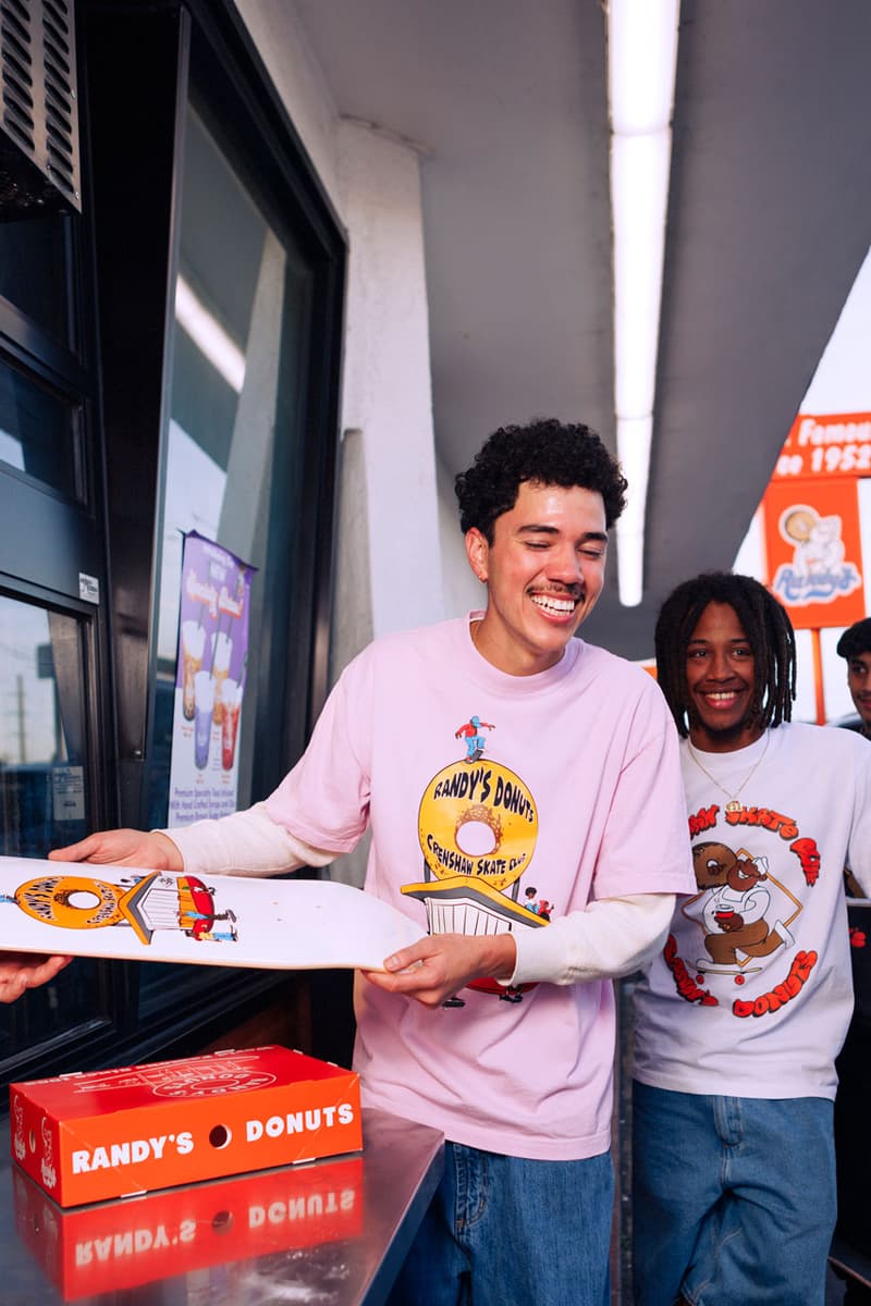 Crenshaw Skate Club Links Up With Los Angeles Landmark, Randy's Donuts collab capsule collection shop price tee skateboard deck graphic design la tobey mcintosh founder