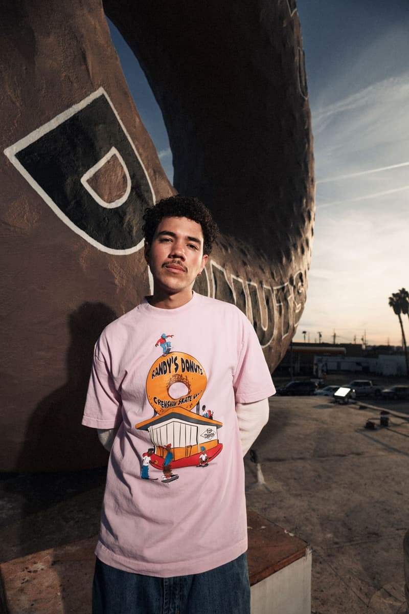 Crenshaw Skate Club Links Up With Los Angeles Landmark, Randy's Donuts collab capsule collection shop price tee skateboard deck graphic design la tobey mcintosh founder