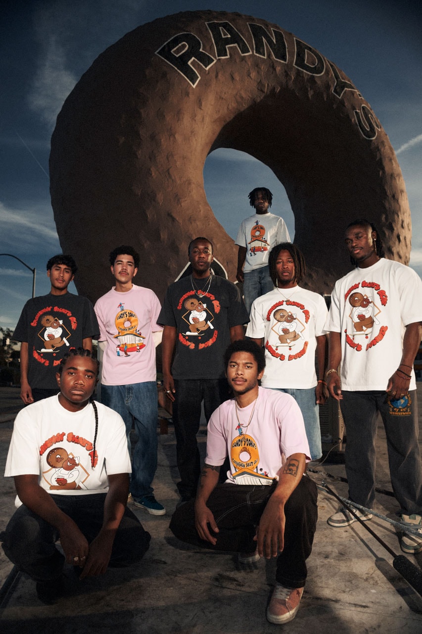 Crenshaw Skate Club Links Up With Los Angeles Landmark, Randy's Donuts collab capsule collection shop price tee skateboard deck graphic design la tobey mcintosh founder