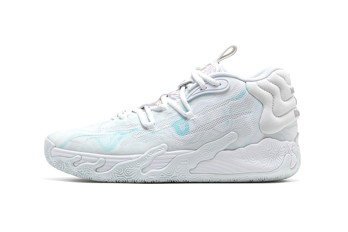 LaMelo Ball's PUMA MB.03 "Iridescent" Has an Official Release Date 379904-01 nba charlotte hornets basketball player spring release all white light blue 