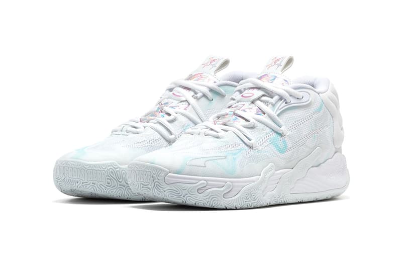 LaMelo Ball's PUMA MB.03 "Iridescent" Has an Official Release Date 379904-01 nba charlotte hornets basketball player spring release all white light blue 