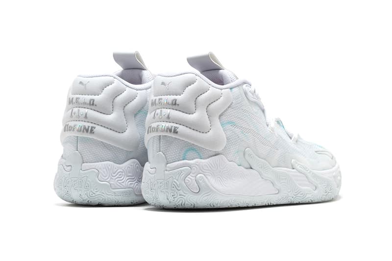 LaMelo Ball's PUMA MB.03 "Iridescent" Has an Official Release Date 379904-01 nba charlotte hornets basketball player spring release all white light blue 