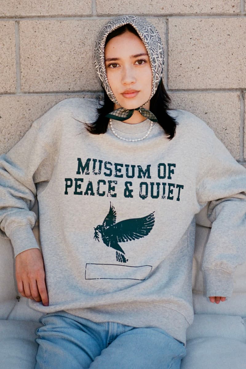 Museum of Peace & Quiet Prioritizes Wellness in First SS24 Drop collection capsule spring summer 2024 release link delivery price website hbx and hoodie crewneck sweatpants graphic mind body loungewear sleep set tracksuit green blue peace candle home goods ashtray tote bag