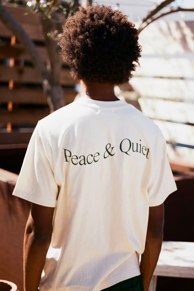 Museum of Peace & Quiet Prioritizes Wellness in First SS24 Drop collection capsule spring summer 2024 release link delivery price website hbx and hoodie crewneck sweatpants graphic mind body loungewear sleep set tracksuit green blue peace candle home goods ashtray tote bag