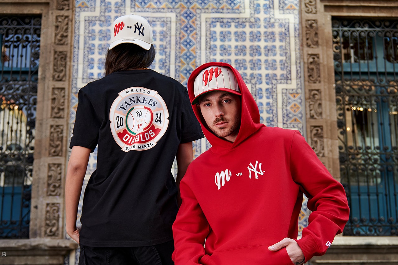 new york yankees Diablos Rojos del Mexico baseball exhibition series mlb city apparel collaboration hats t shirts sweatshirts