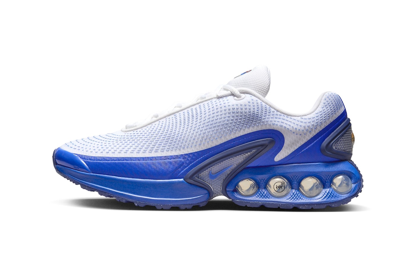 Official Look at the Nike Air Max Dn "White/Racer Blue" White/Blue Void-Racer Blue DV3337-102 swoosh technical mesh sneaker