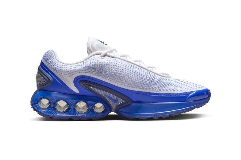 Official Look at the Nike Air Max Dn "White/Racer Blue" White/Blue Void-Racer Blue DV3337-102 swoosh technical mesh sneaker
