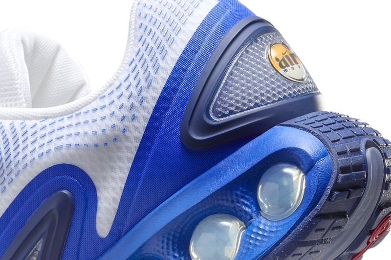 Official Look at the Nike Air Max Dn "White/Racer Blue" White/Blue Void-Racer Blue DV3337-102 swoosh technical mesh sneaker