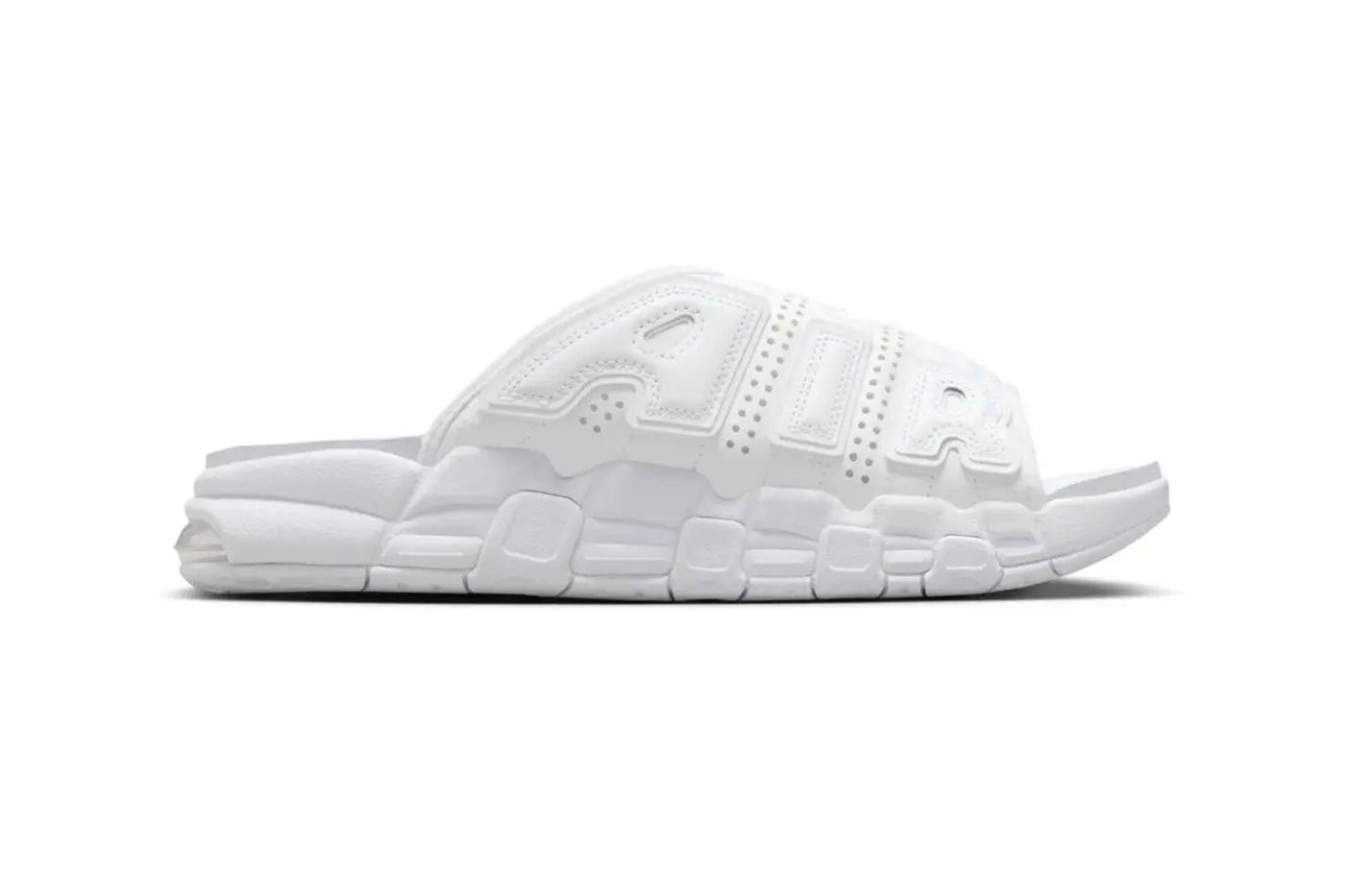 Official Look a the Nike Air More Uptempo Slide "Triple White" FD9883-101 sandals pool beach flip flop alternatives retro basketball