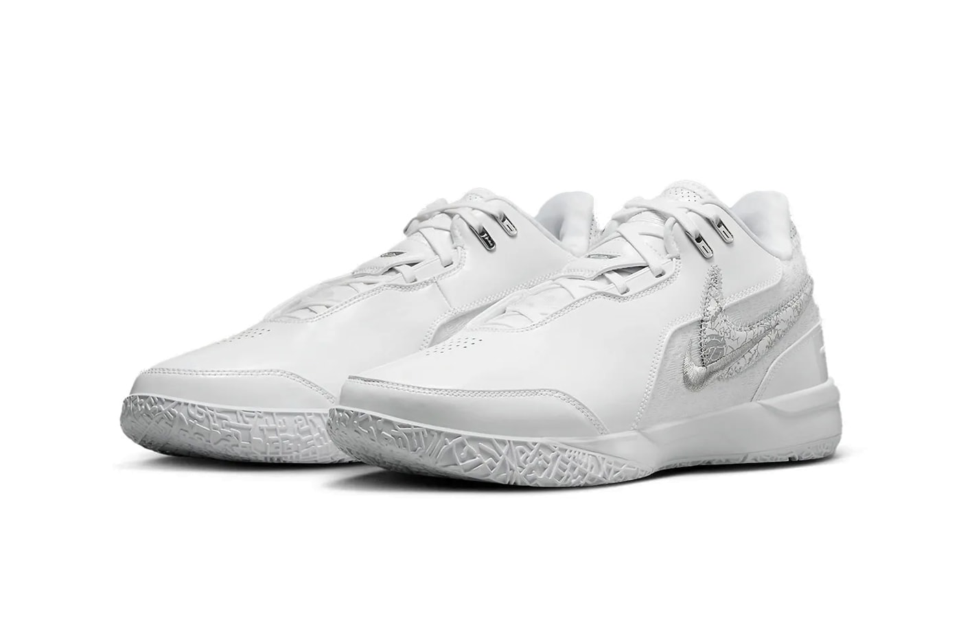Nike Zoom LeBron NXXT Gen AMPD Arrives in a Clean "White/Silver" FJ1566-102 lebron james king james all white basketball shoe los angeles lakers goat nba
