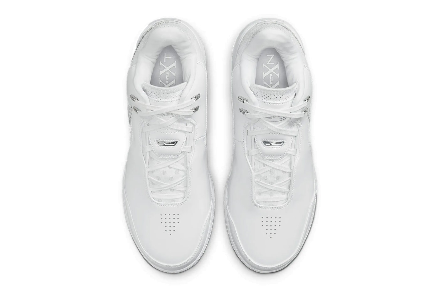 Nike Zoom LeBron NXXT Gen AMPD Arrives in a Clean "White/Silver" FJ1566-102 lebron james king james all white basketball shoe los angeles lakers goat nba