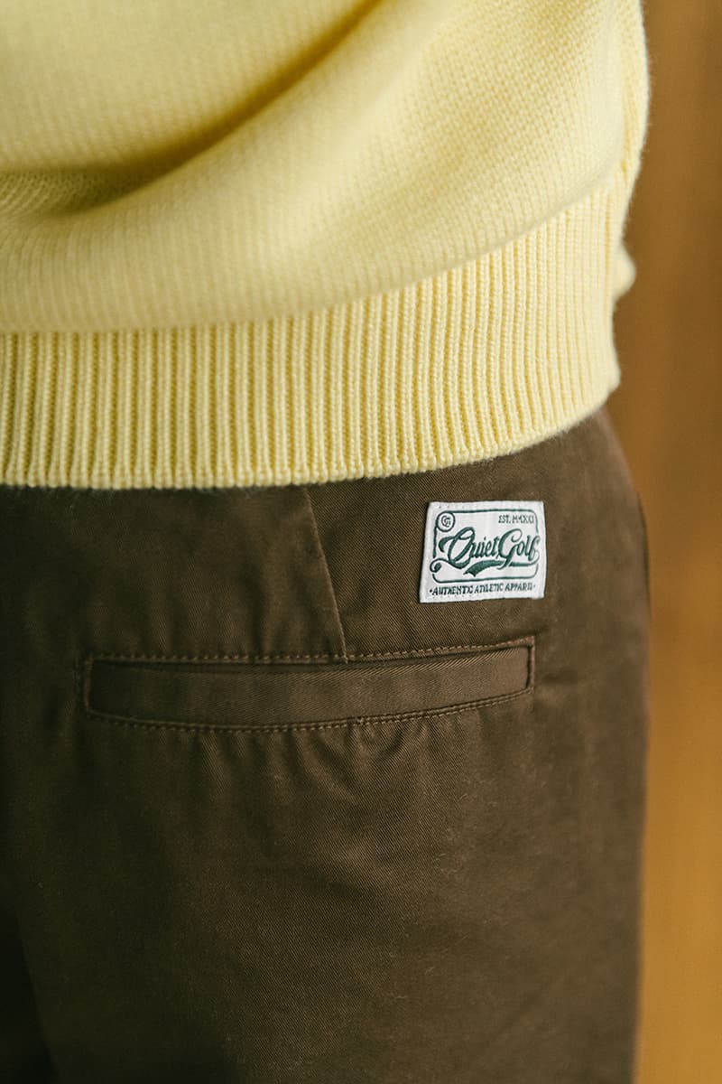 quiet golf spring 24 2024 collection polo t shirt pants shorts hat sweater vest knit monogram logo green yellow white navy beige