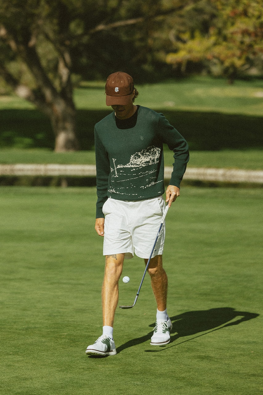 quiet golf spring 24 2024 collection polo t shirt pants shorts hat sweater vest knit monogram logo green yellow white navy beige