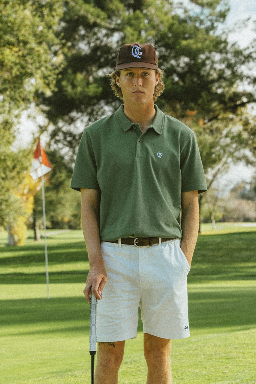 quiet golf spring 24 2024 collection polo t shirt pants shorts hat sweater vest knit monogram logo green yellow white navy beige