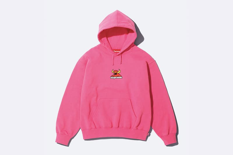 Supreme x Toy Machine Spring 2024 Collaboration t-shirts hoodies Mike Vallely skateboarder Huntington Beach, California Ed Templeton welcome to hell Thomas, Brian Anderson, Elissa Steamer, Donny Barley, Mike Maldonado and Chad Musk sweater work pants