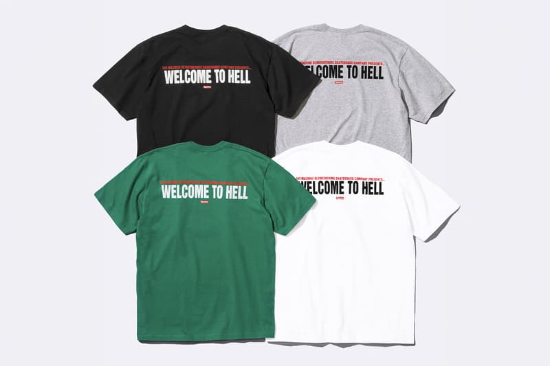 Supreme x Toy Machine Spring 2024 Collaboration t-shirts hoodies Mike Vallely skateboarder Huntington Beach, California Ed Templeton welcome to hell Thomas, Brian Anderson, Elissa Steamer, Donny Barley, Mike Maldonado and Chad Musk sweater work pants
