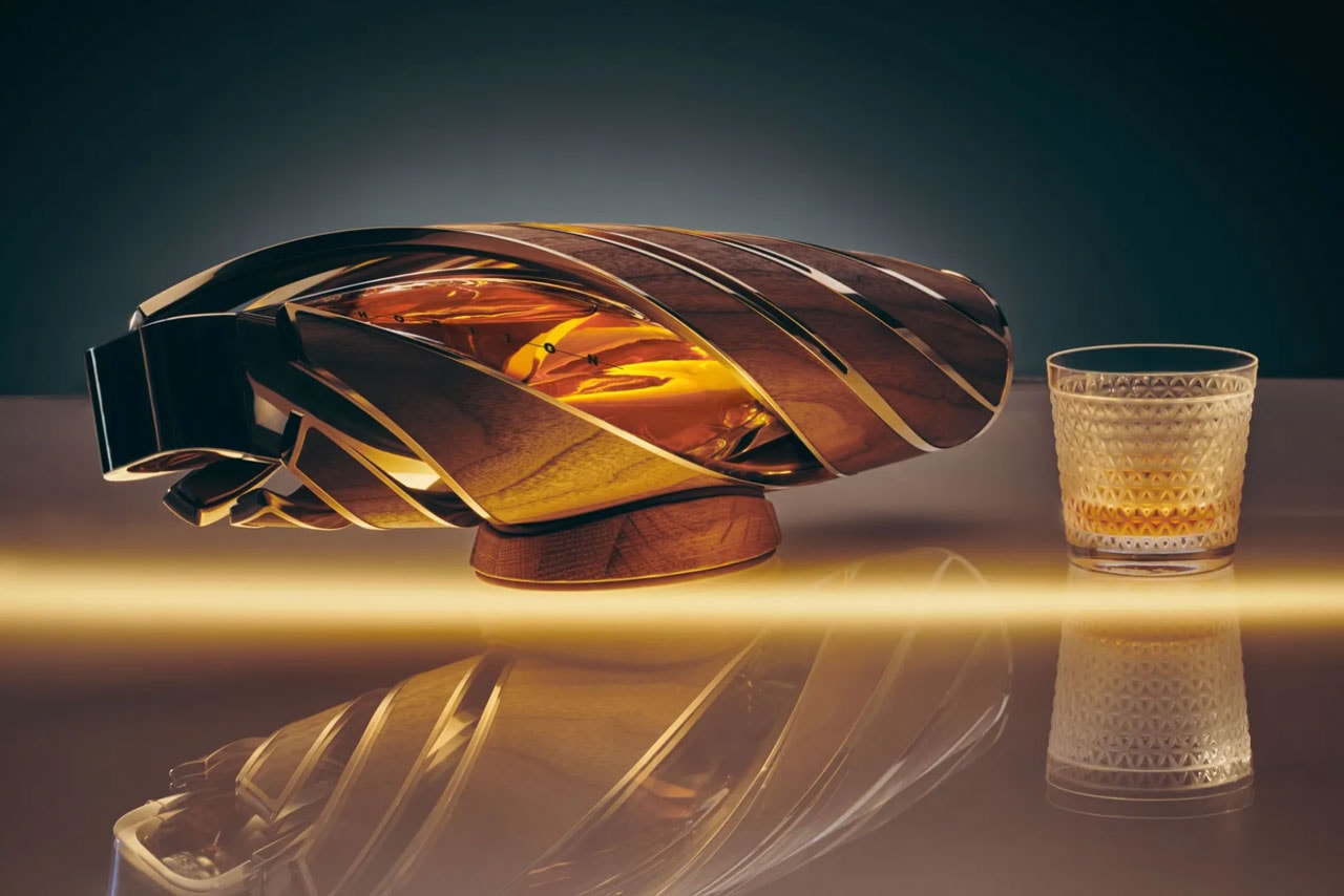 the macallan bentley motors 200 year anniversary celebration special limited edition release horizontal bottle glass spiral materials