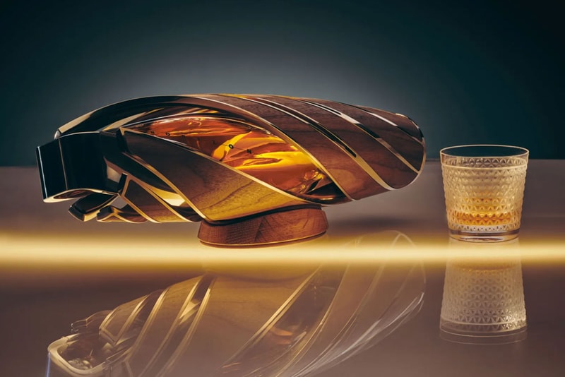 the macallan bentley motors 200 year anniversary celebration special limited edition release horizontal bottle glass spiral materials