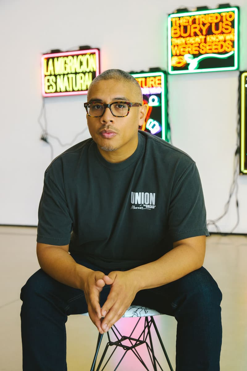 Union LA x The Broad Pay Homage to Patrick Martinez collab collaboration capsule collection link drop release museum los angeles la california southern california artist immigrants seeds neon art light piece Desire, Knowledge, and Hope (with Smog) exhibition tickets