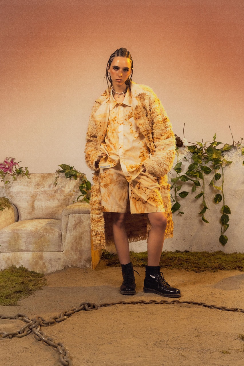 pas une marque spring summer 2024 lookbook collection dystopia world shop online website outfits garments rust dyed trench coat trousers